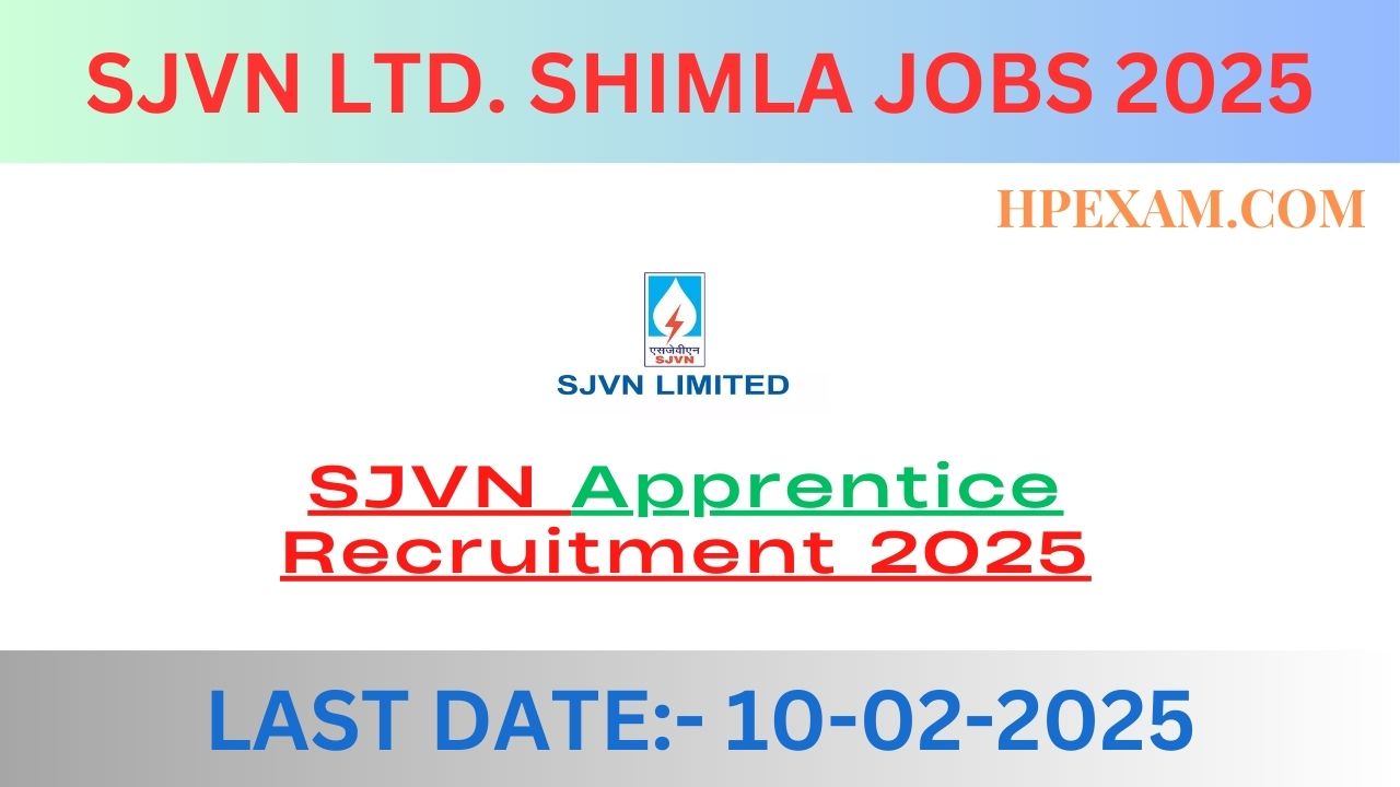 SJVN Ltd. Shimla Recruitment 2025 Notification Out For Apprentice